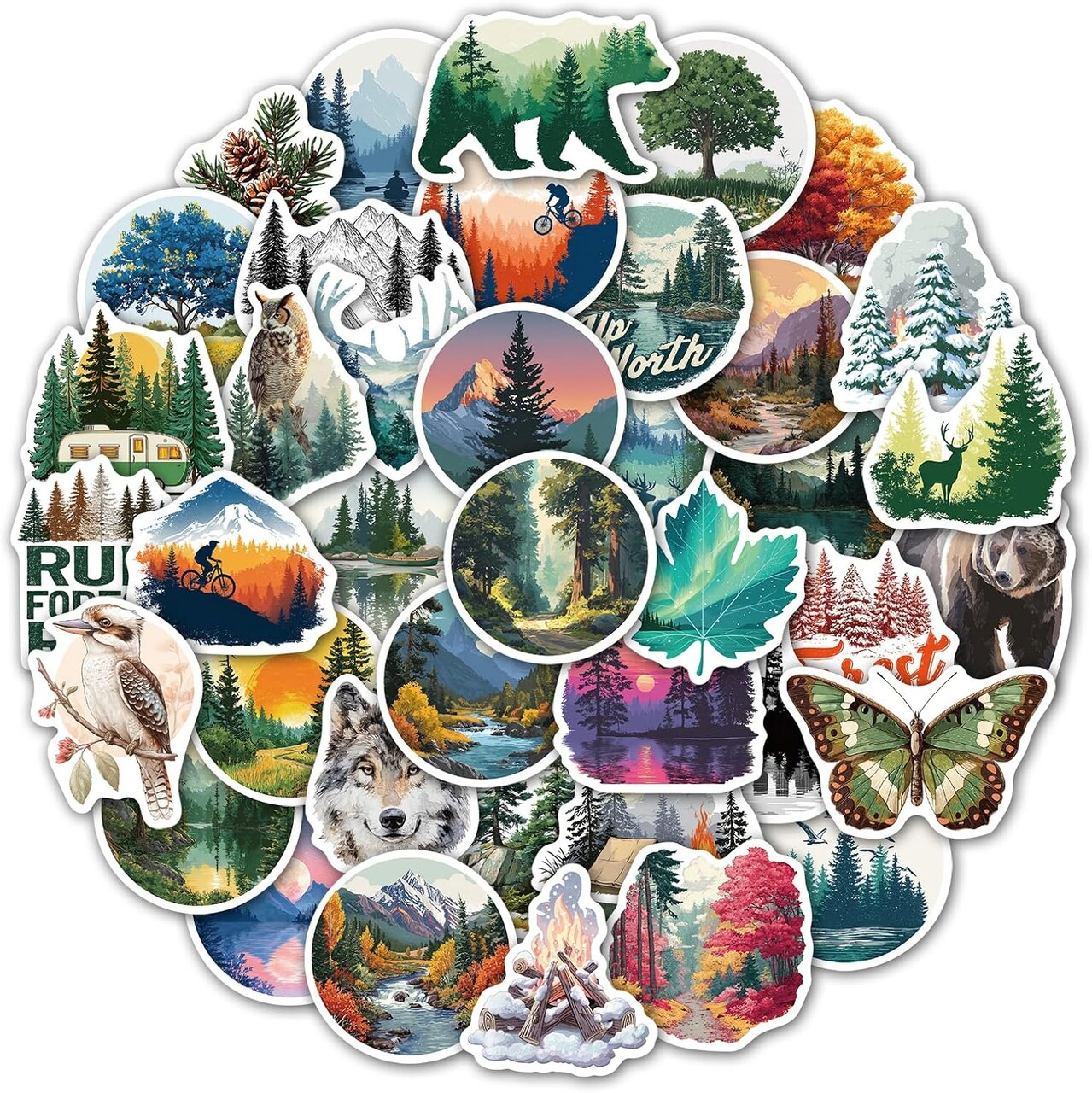 100PCS Forest Nature Stickers Pack – Waterproof Vinyl Woodland Animal & Tree Stickers for Water Bottles, Laptops, Journals & Scrapbooks